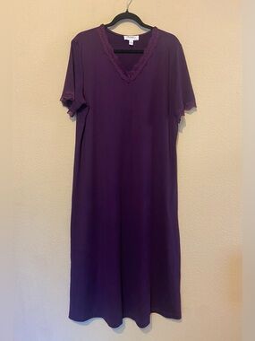 Vermont Country Store PURPLE midi Nightgown Womens Sz M Stretch Lace Trim modest
